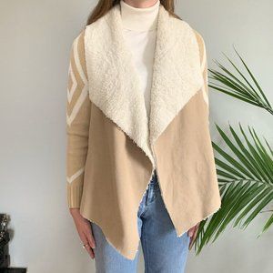 En Creme faux shearling lined cardigan sweater winter size small